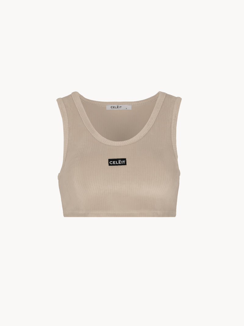 CELĒIT LABEL CROP TOP BROWN