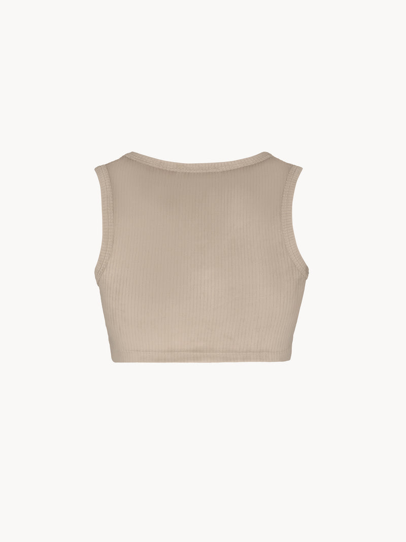 CELĒIT LABEL CROP TOP BROWN